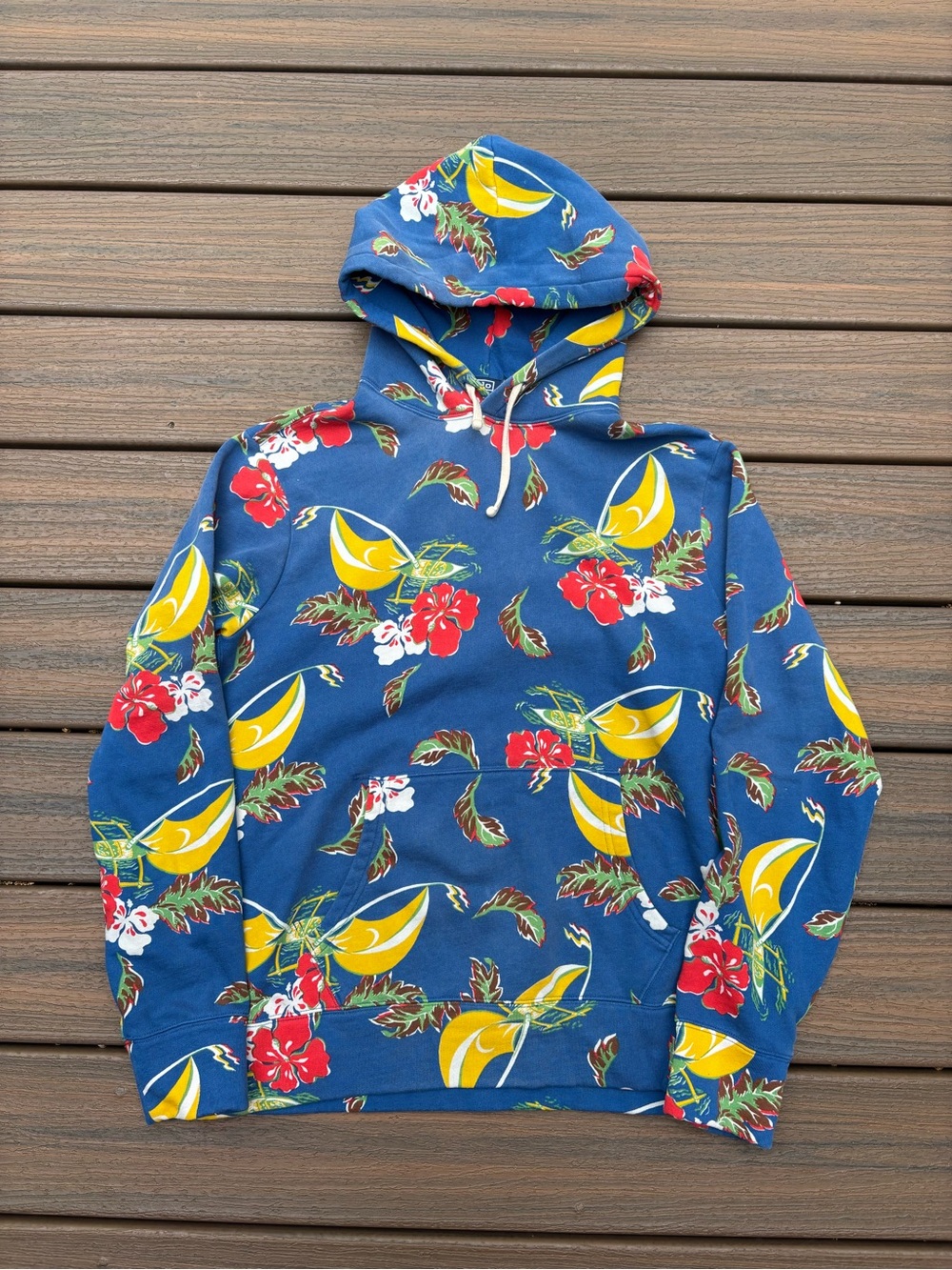 Polo Ralph Lauren Sailing Floral Print Blue Fleece Lined Hoodie Preppy Mens M